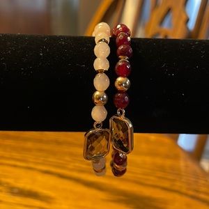 Costume stretchy bracelets. Cranberry and off white.